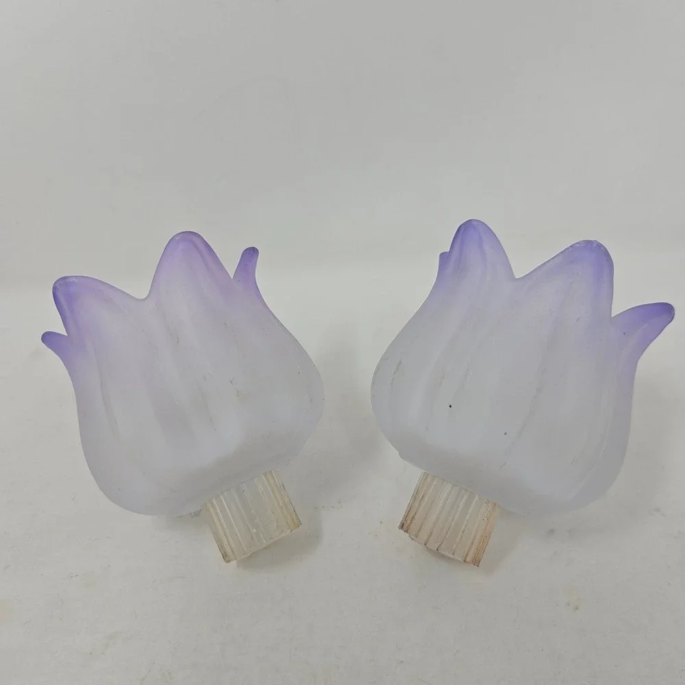 PartyLite Frosted Purple Tulip Glass Votive Candle Holder Set of 2 Lavender - Picture 2 of 6